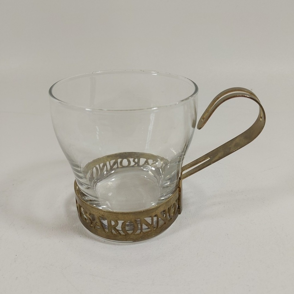 Libbey Amaretto Di Saronno Glasses Metal Frame‎ Vintage Barware